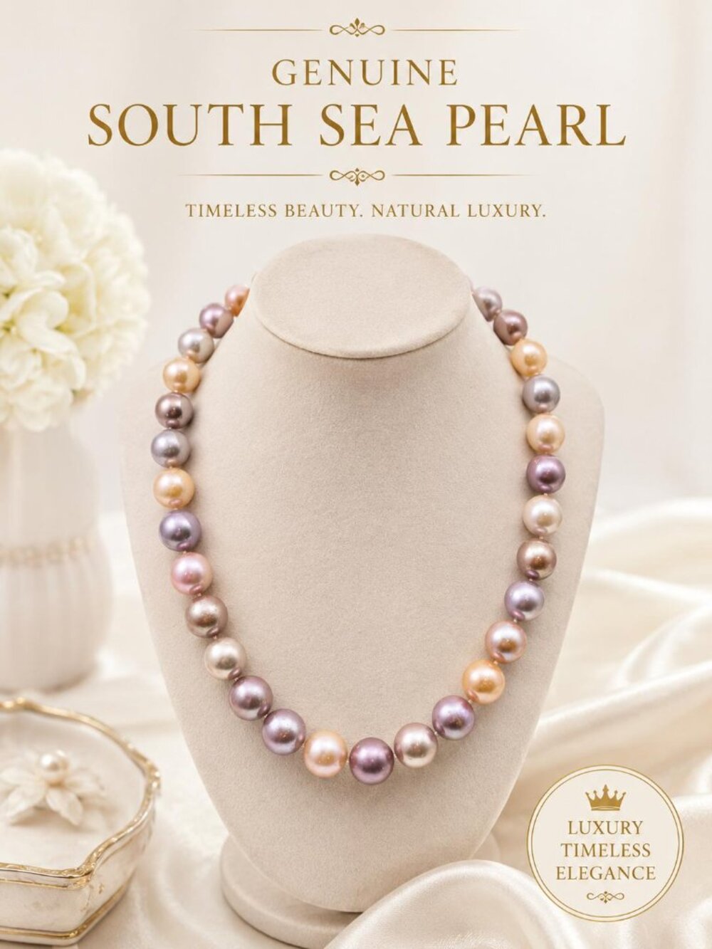 South Sea Pearl Necklace 12-13mm Multicolor Pearls Golden Clasp From Philippines